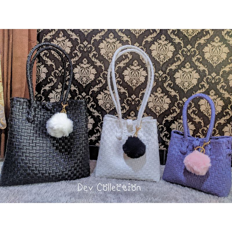 Tas anyaman Jali size S warna putih tali panjang