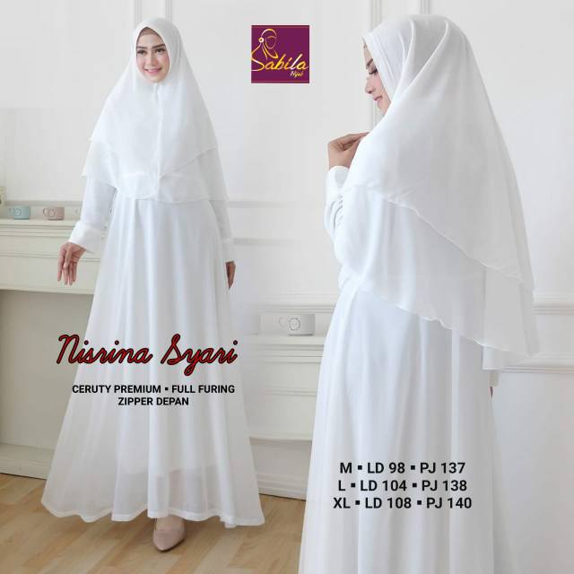 Nisrina Syar'i Putih/Gamis Putih Syar'i/Gamis Umroh/Gamis Haji