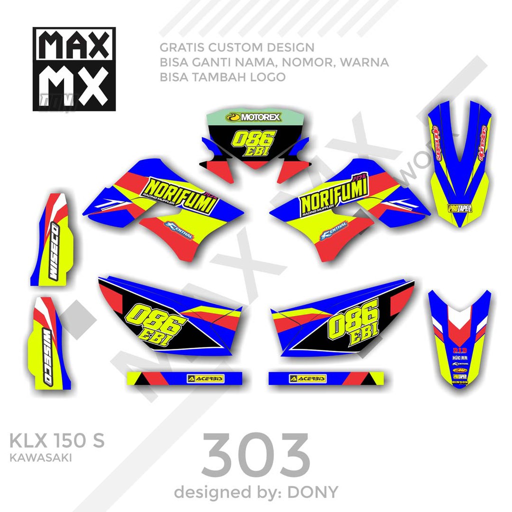 MX-01303 decal klx 150 biru stabilo road race