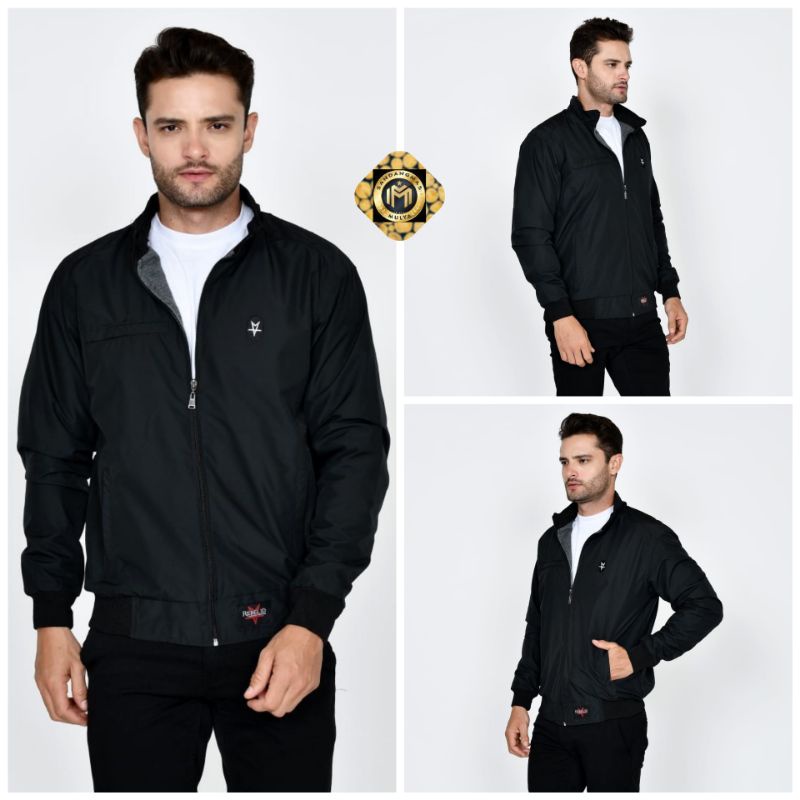 Jaket pria IKC 002 distro cbr six Bandung hoodie dua sisi bolak balik keren grosir pakaian pria H0D7-SGM Hitam