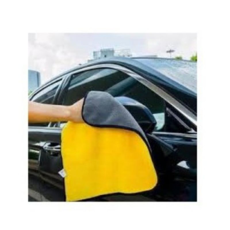 Kain Lap Microfiber Motor Mobil 2 sisi 30x30cm Kuning Abu2 lembut Daya serap Kuat Pengganti Kanebo