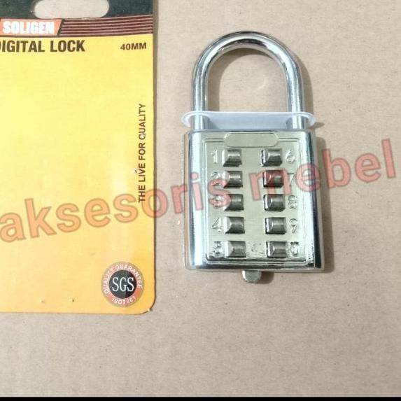 ☉ GEMBOK NOMOR 10 DIGIT MERK SOLIGEN / GEMBOK PIN ANGKA 40 mm SOLIGEN ⅍
