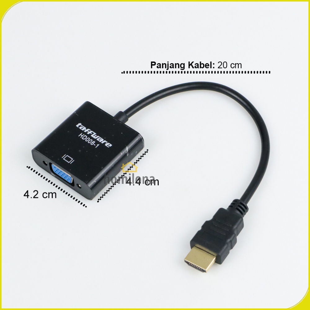 Adapter HDMI ke VGA Female dengan Audio - Taffware HD008-1 - Black White