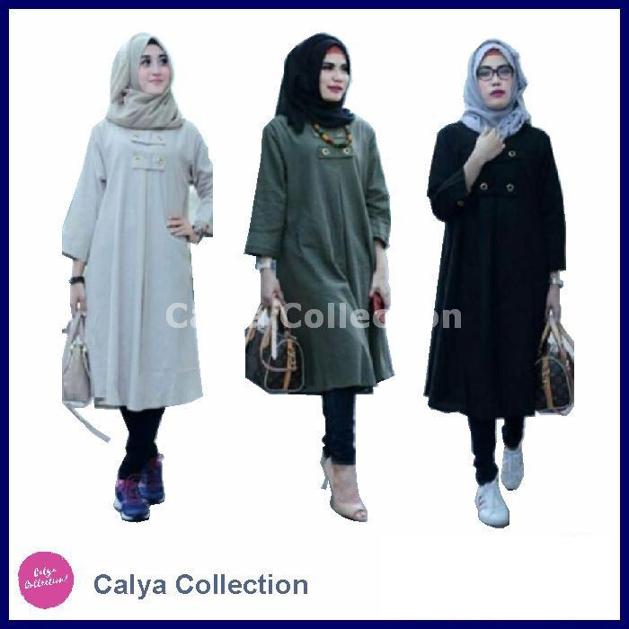 Baju Tunik Ekhy Long Tunic Atasan Muslim Wanita Lengan Panjang Kekinian Murah