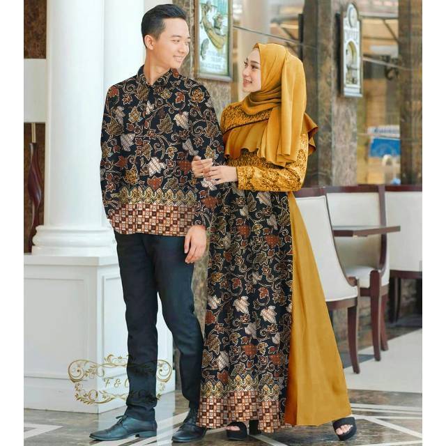 CP ALAZKA BRUKAT BATIK, COUPLE PASANGAN, BRUKAT KATUN, GAMIS HIJAB MUSLIM, DRESS MAXY, 2 UKURAN