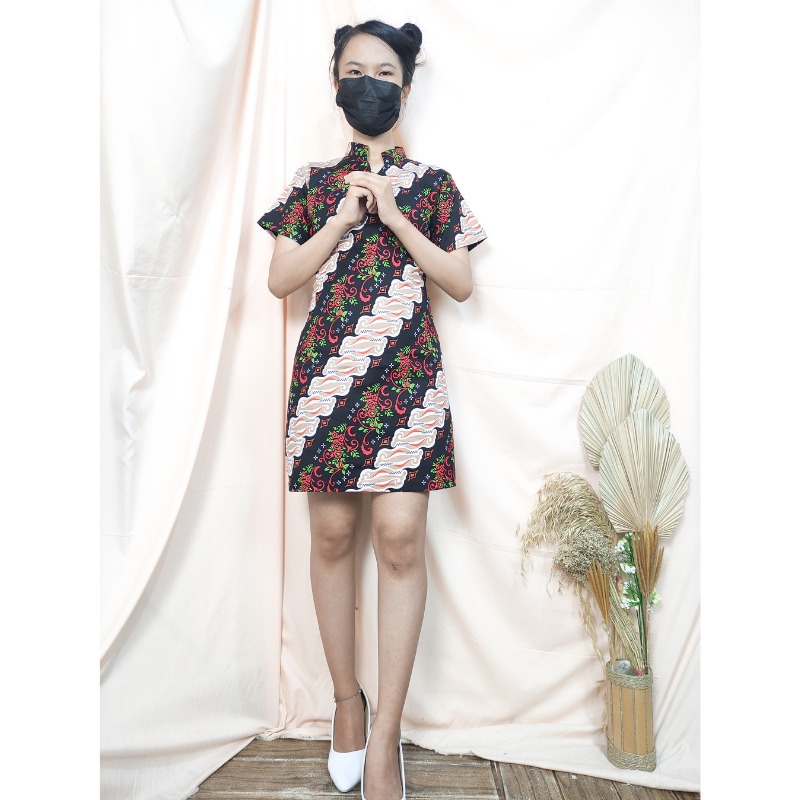 SB Collection Midi Dress Arkisya Shortdress Casual Modern Batik Cheongsham Wanita