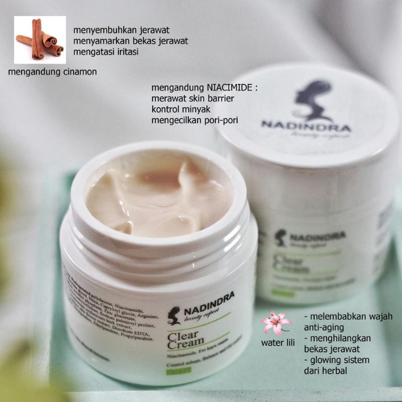 CLEAR CREAM NADINDRA BEAUTY EXPERT / UNTUK JERAWAT / BERUNTUSAN / WAJAH BERMINYAK / KOMEDO / PORI PO