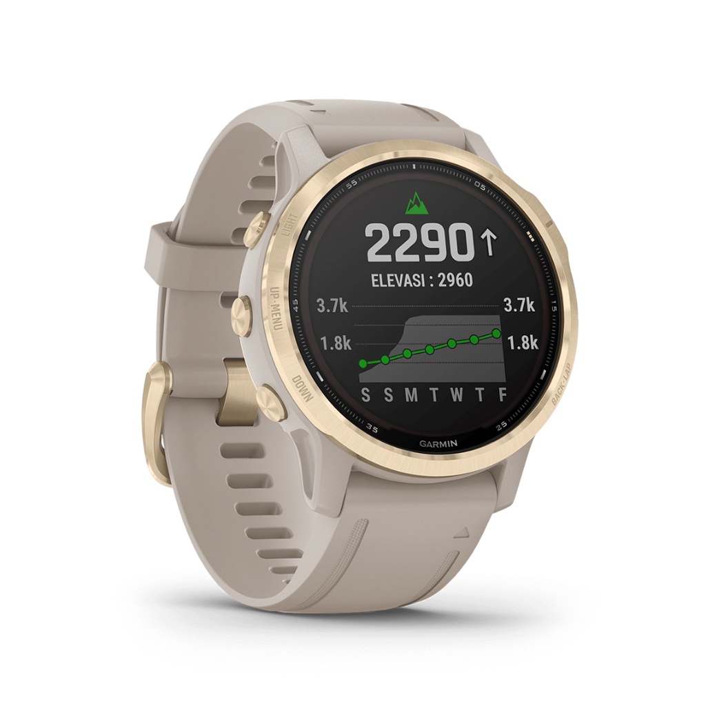 GARMIN FENIX 6S PRO SOLAR LIGHT GOLD WITH LIGHT SAND BAND NEW ORIGINAL GARANSI RESMI TAM