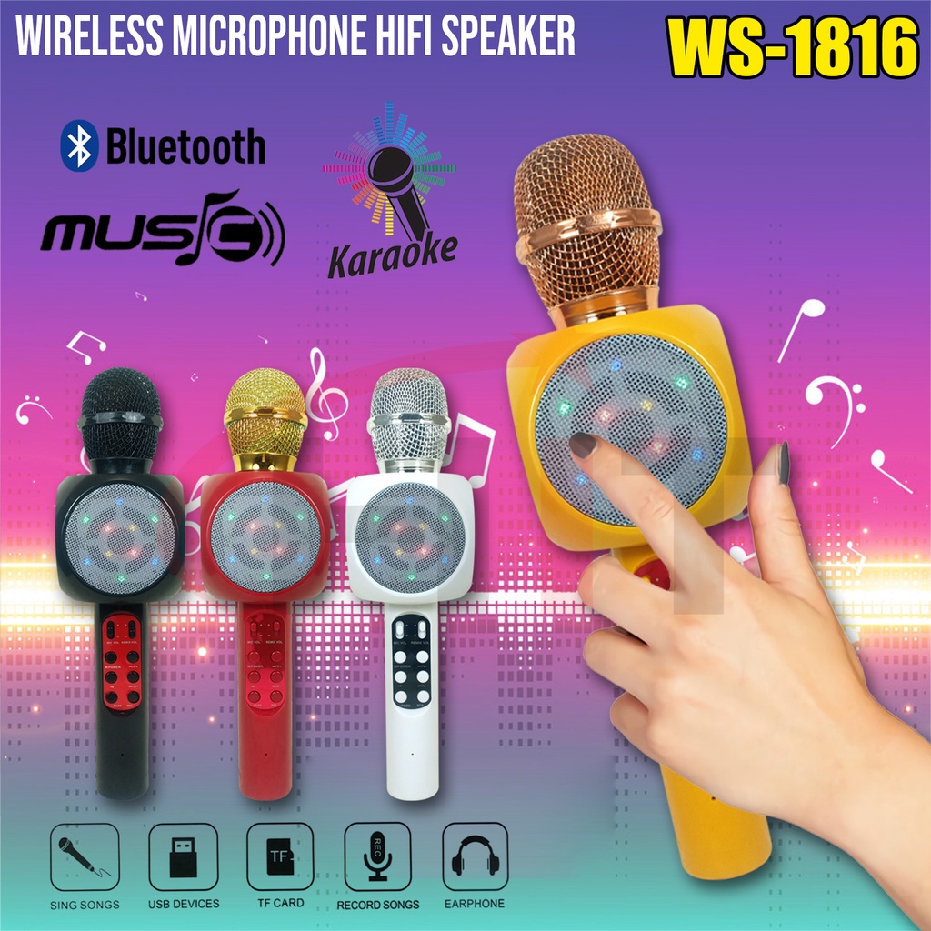 MICROPHONE KARAOKE 1816 MIC SPEAKER WIRELESS BLUETOOH WSTER WS-1816