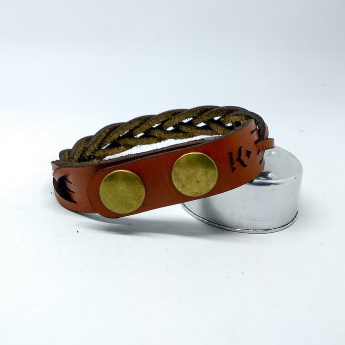 gelang anyam kulit asli warna tan - leather bracelet - PHAC294