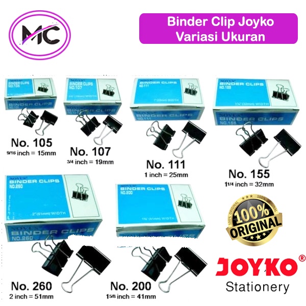 Binder Clip Besar Sedang Kecil Joyko Nomor 105 107 111 155 200 260 280 Penjepit Kertas Jepitan Serbaguna Original