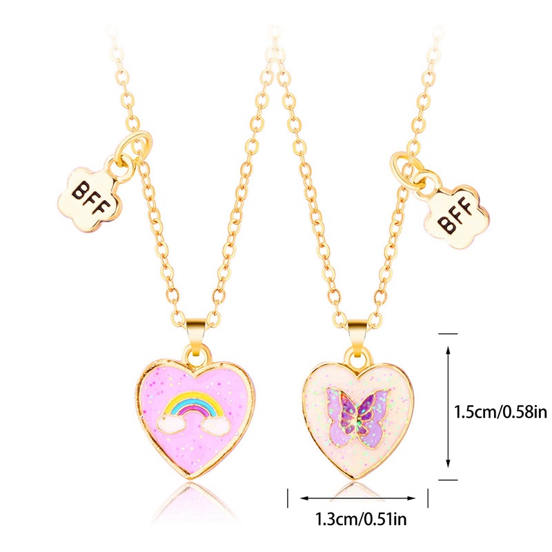 2pcs / Set Kalung Rantai Dengan Liontin Hati Butterfly Untuk Anak Perempuan