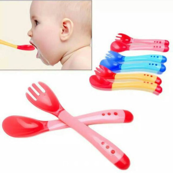 Sendok dan Garpu Bayi / Sendok SAJA SILICONE HEAT SENSOR Murah dan Aman CBKS 12 LC