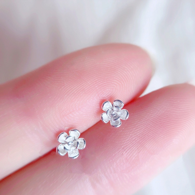 Magic789 S925 Silver Tiny Sakura Stud Earrings for Women Girls Chic Fashion Ear Jewelry