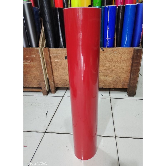 stiker skotlet polet kalkir warna merah glossi kilap