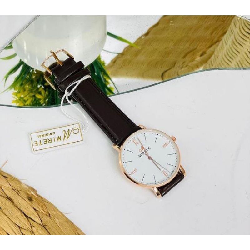 JAM TANGAN PRIA MIRETE BLACK STRAP KULIT ORIGINAL TAHAN AIR MODEL BULAT BISA BAYAR DI TEMPAT