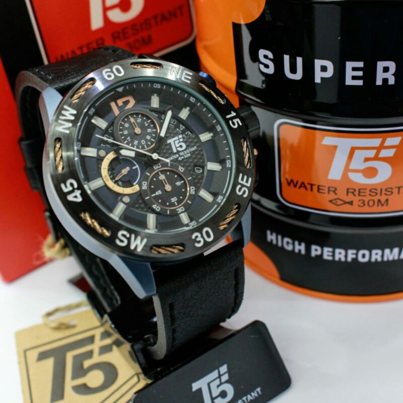 JAM TANGAN PRIA T5 H3807 CHRONO ORIGINAL TAHAN AIR 3 ATM FREE BOX PAPPER BAG || FREE GELANG