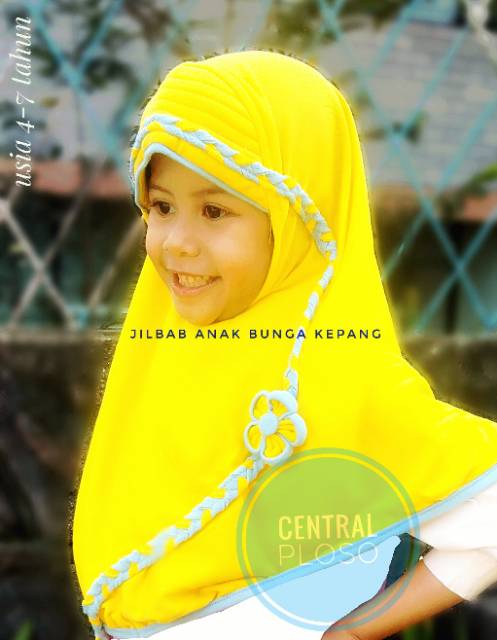 Jilbab Anak Warna Cantik dan Menarik dengan Kepang Bunga Bahan Kaos Super