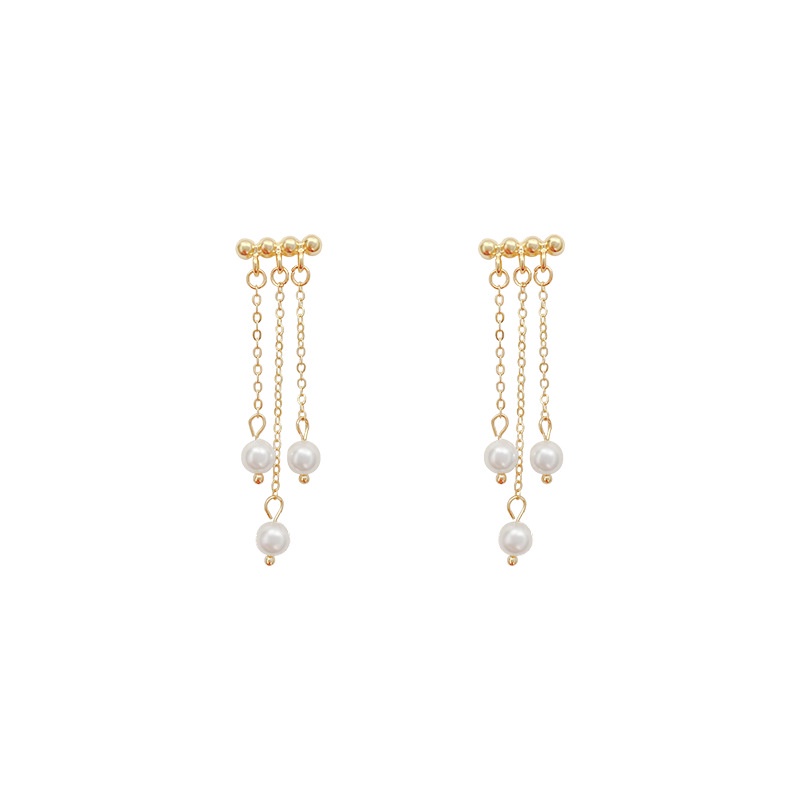 Anting S925 Silver Needle Model Rumbai Panjang Aksen Mutiara