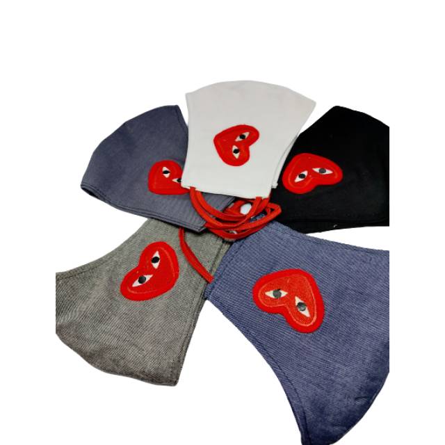 Masker kain katun dewasa love bordir hati special edition tali merah