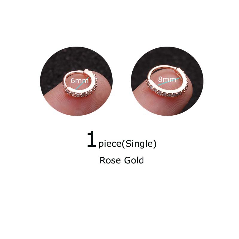 1piece Copper 6-10mm Hoop Cartilage Tragus Earrings Nose Helix Rook Pinna Helix Piercing 20G Zircon