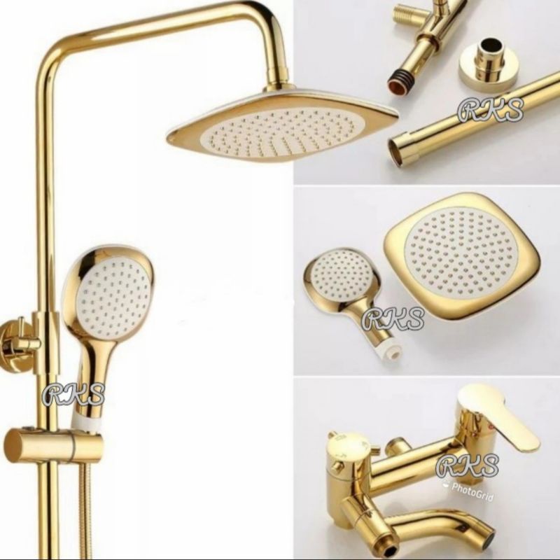 Shower Tiang/Column/Panas Dingin/Shower Set/Gold/Brass/Kuningan/Premium