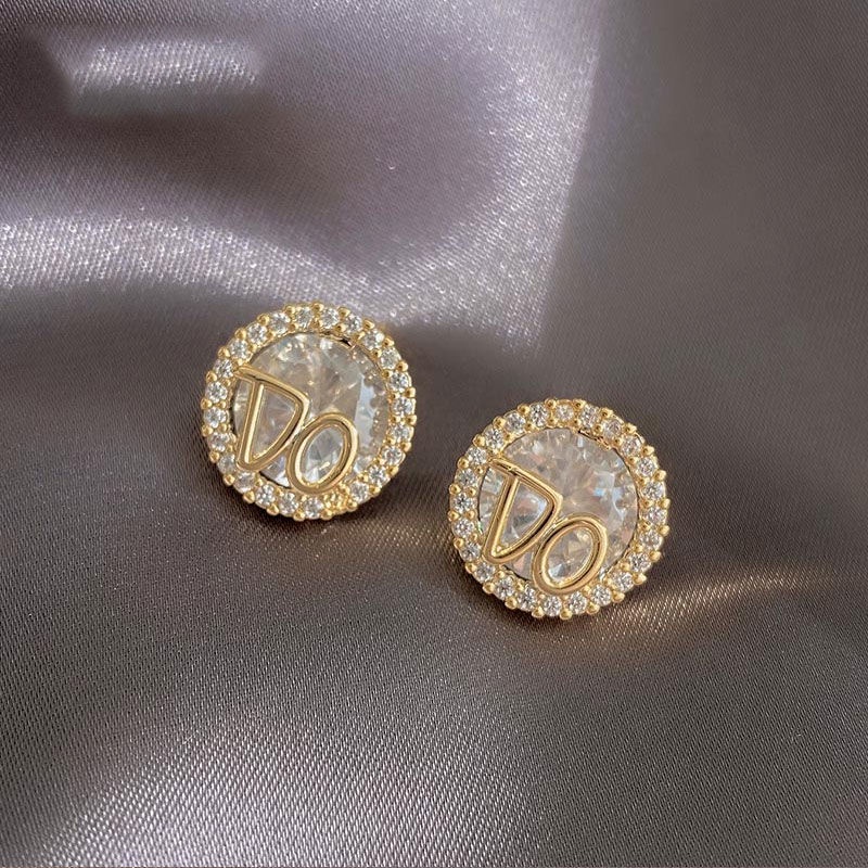 Anting Fashion letter DO Bulat Untuk Wanita Korea sparkle diamond ear accessories