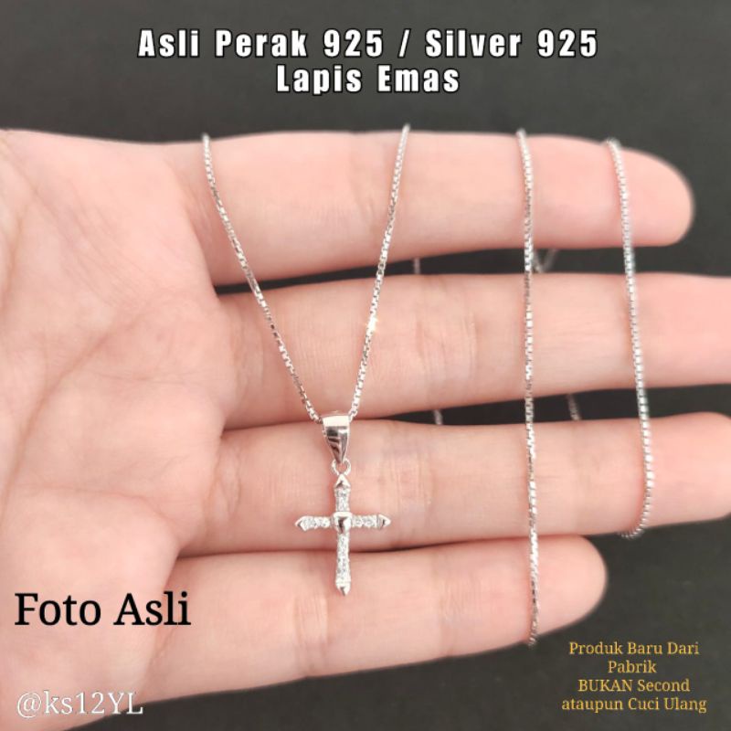 Kalung Salib Asli Perak Sterling Silver 925 Lapis Emas Putih Kalung Bandul Salib Mini Perak s925 Gol