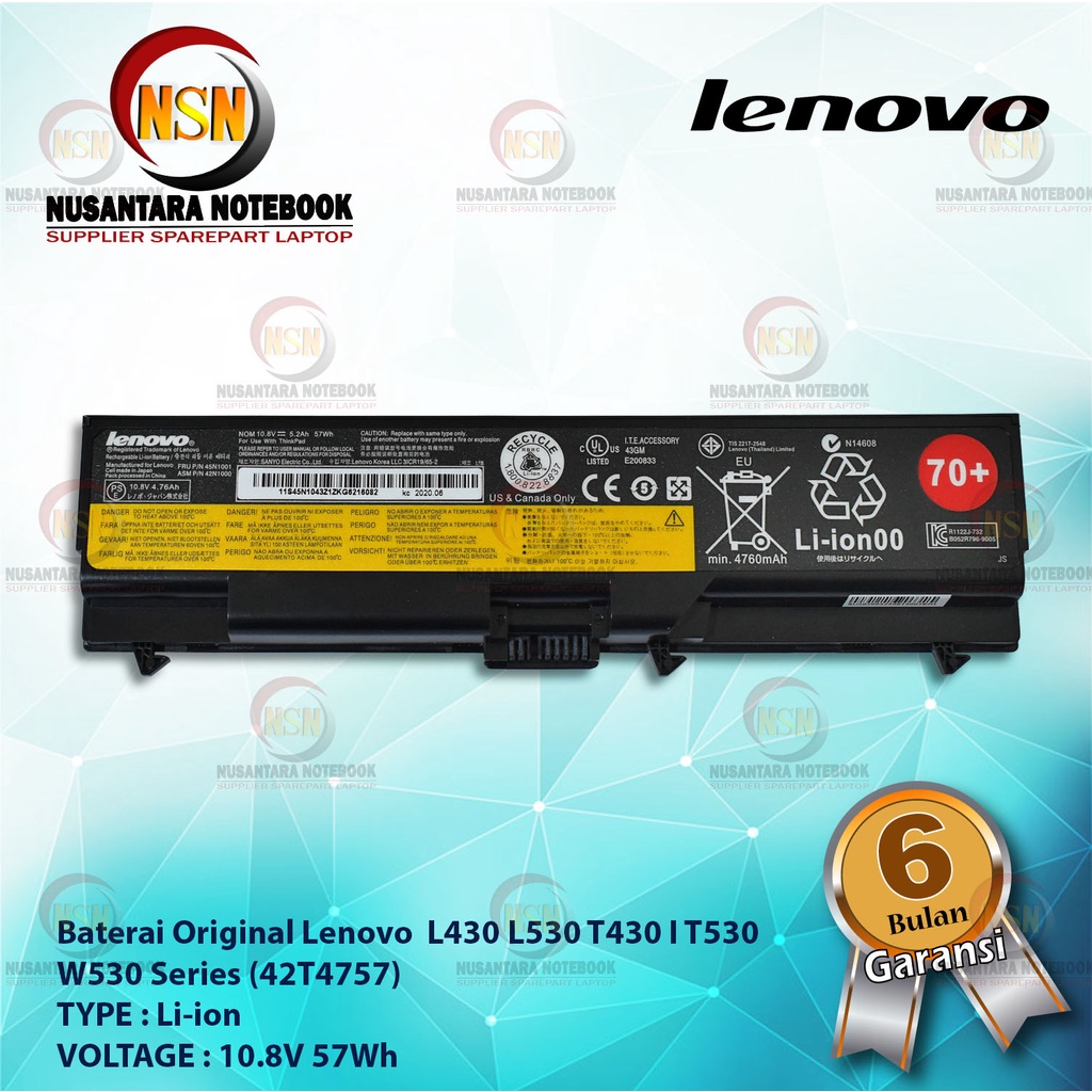 Baterai Original Laptop Lenovo L430 L530 T430 I T530 W530 Series/ 42T4757