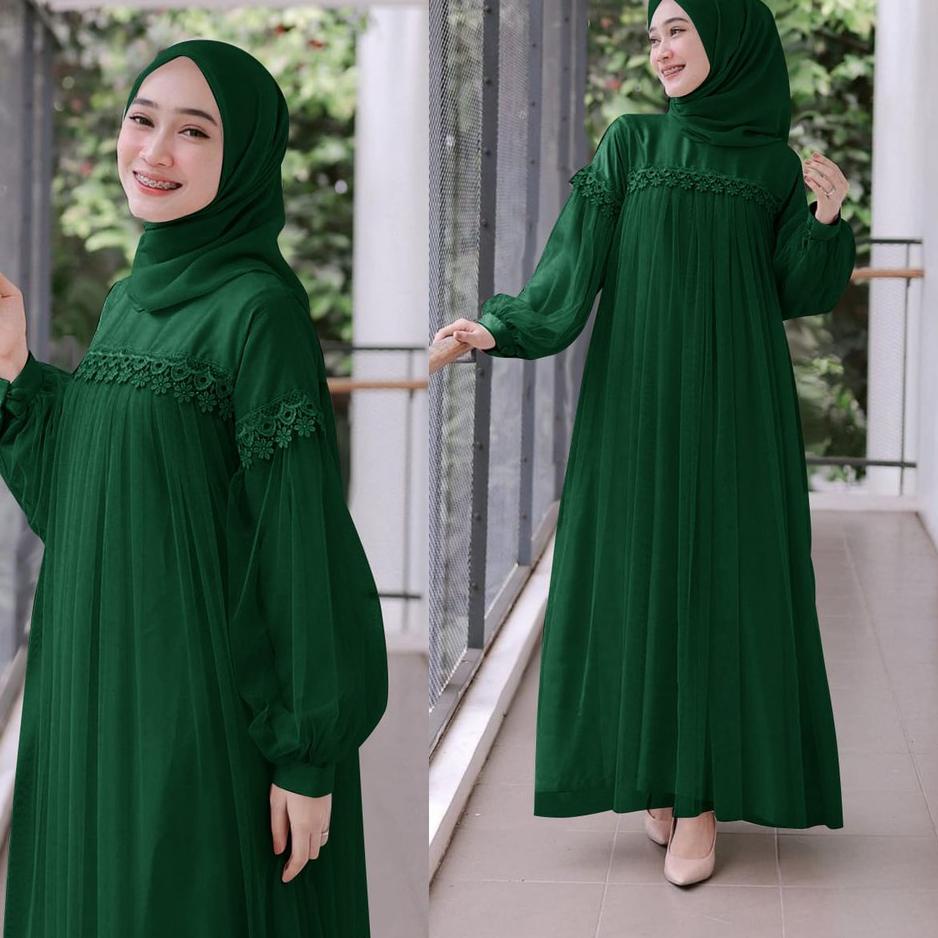 ➨ MAXI DRESS PANJANG NURAINI | GAMIS MUSLIM MURAH PEREMPUAN BROKAT TILE CANTIK RENDA IMPORT TERBARU