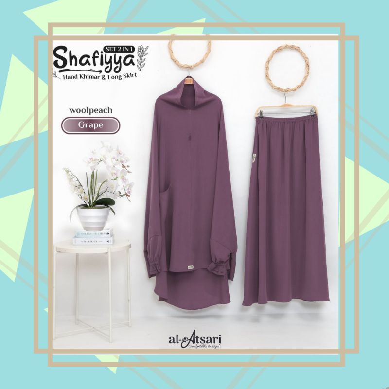 Shafiyya 2in1 Set Long Khimar & Long Skirt Bahan Wolfis eksklusif by Al Atsari Including Flap Niqab
