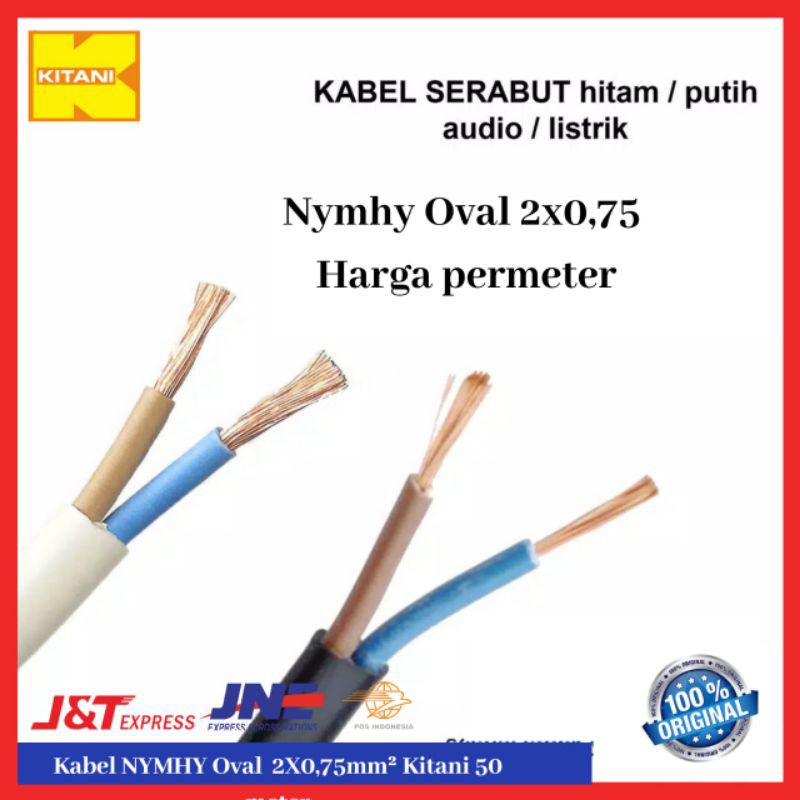 Kabel Nymhy 2x075mm² Oval Kitani Harga 5 meter warna hitam