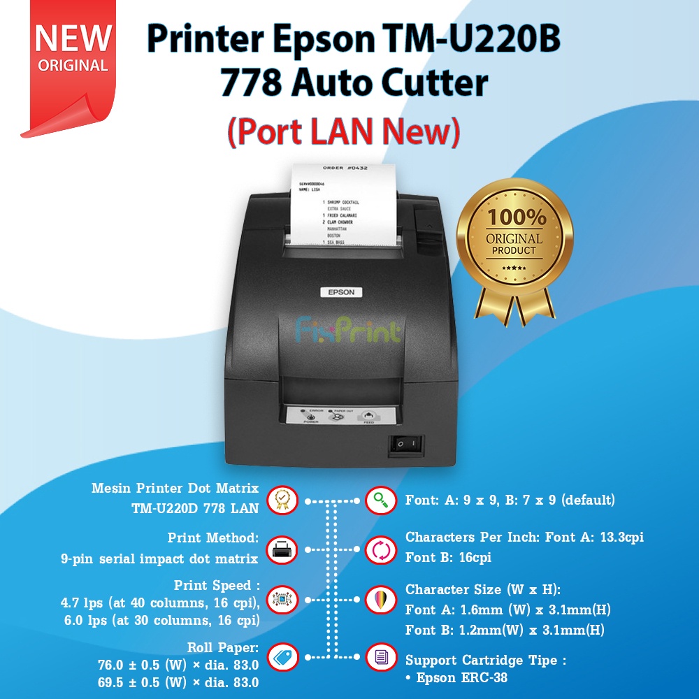 Printer POS Kasir Dot Matrix Epson TM-U220B TMU220B Auto Cutter TMU220