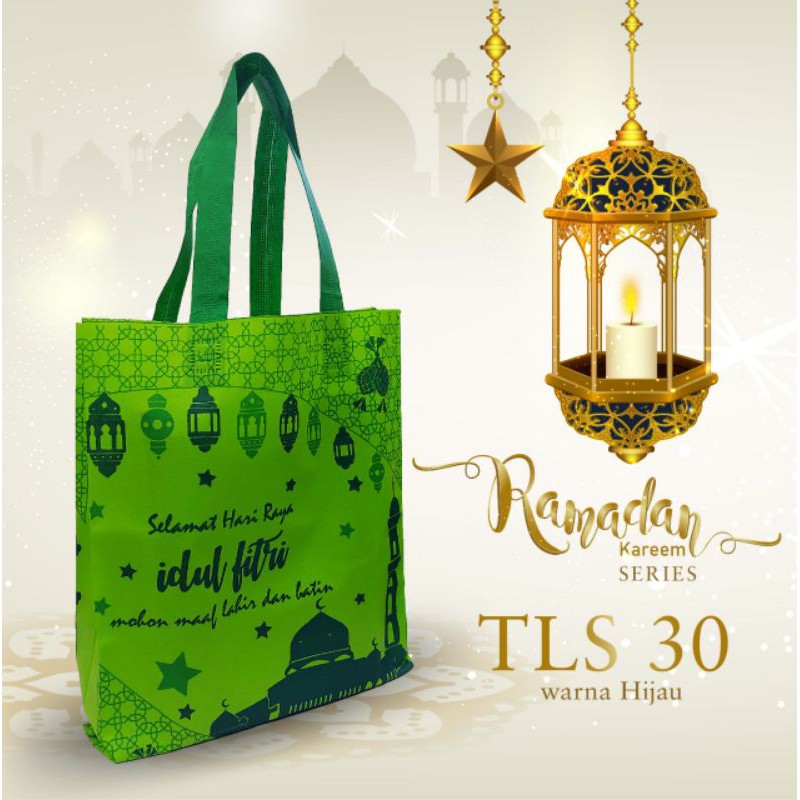 

Goodie Bag Idul Fitri Lebaran 30 x 40 ( 2 sisi ) Spunbond Tote Bag Press Tali Sourvenir Weding Hajatan Perlusin ( 12 Pcs )