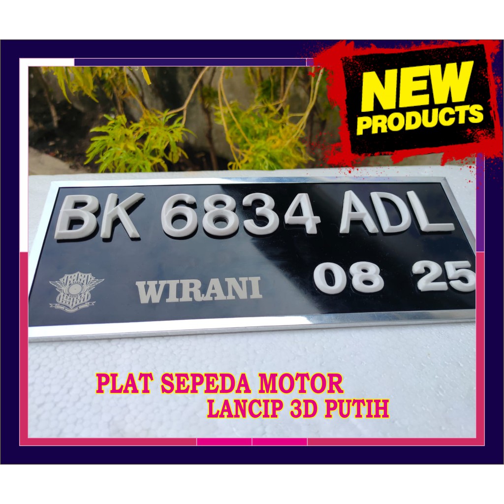 Plat Nomor Sepeda Motor Lancip 3D Putih