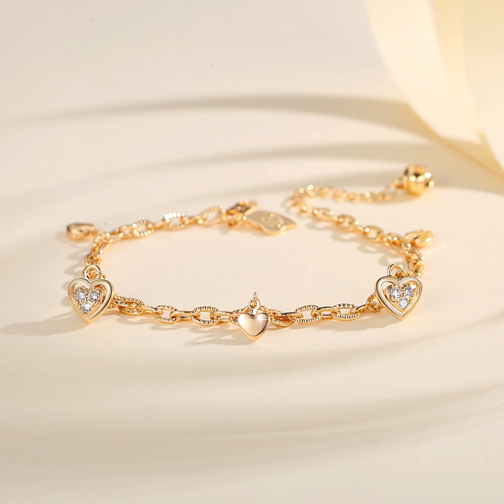 Y565 [COD✔]Gelang Wanita Titanium Anti Karat Mewah Berlapis Emas Love Heart Gelang Korean Style Aksesoris