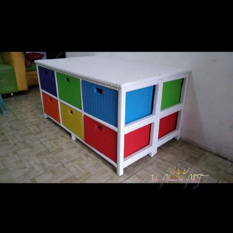 Lemari Laci Anak Warna Warni Bahan Rotan Sintetis