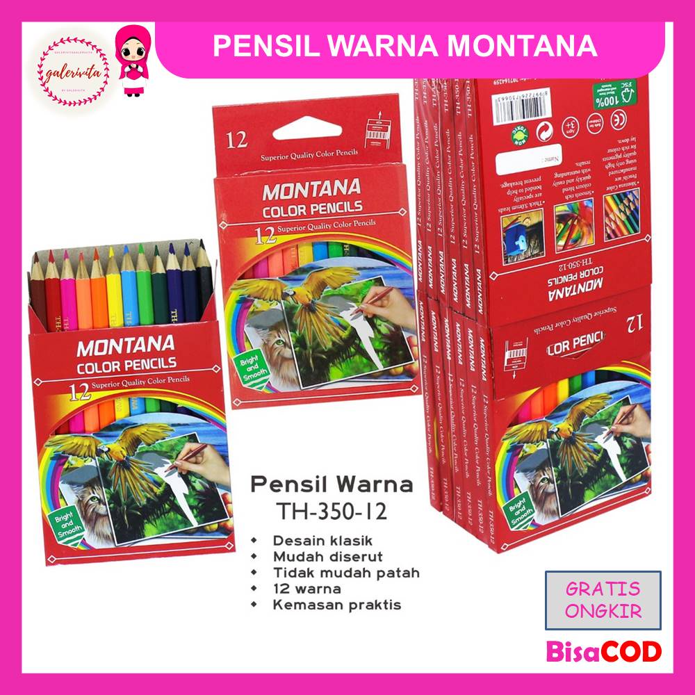 

Pencil Colour / Pensil Warna Montana Pendek / Pensil Warna Anak Isi 12 Pcs