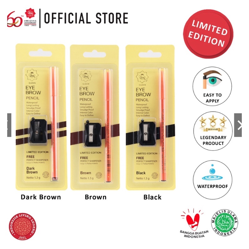 Viva Queen Eye Brow Pencil LIMITED EDITION (dilengkapi dengan RAUTAN HIGH QUALITY) - tersedia 3 varian warna