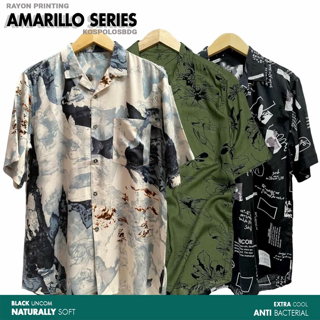 KEMEJA PRINTING AMARILO CASUAL BAHAN COTTON RAYON HAWAII