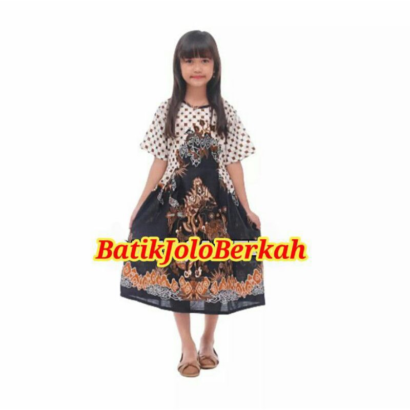 BATIK COUPLE KELUARGA sania ruffle batik ori motit Wayang / Sarimbit batik-Dress Anak