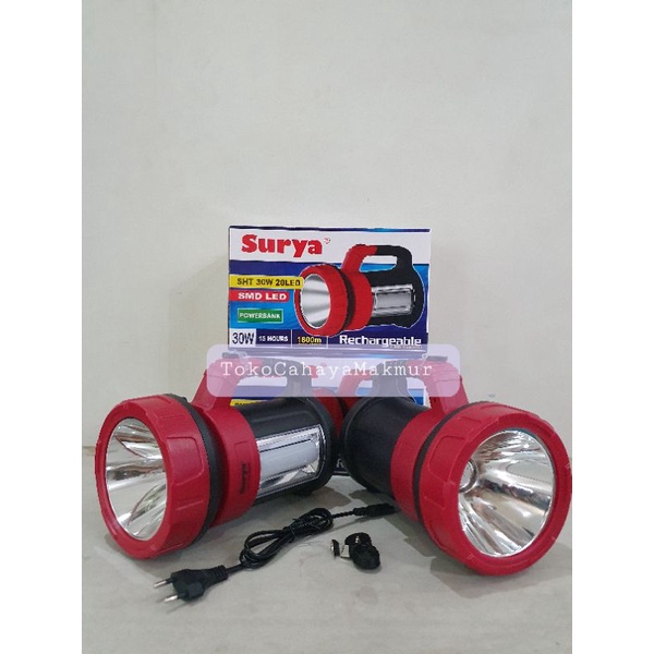 Senter Cas Rechargeable Surya 30w 30watt 20 LED + Power Bank Function