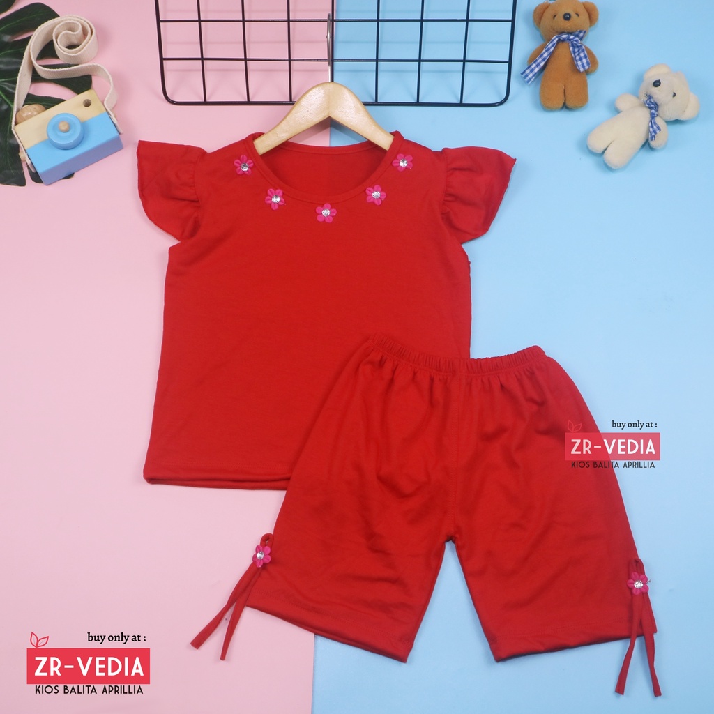 Setelan Oceana Bayi 3-18 Bulan /Set Baju Lengan Celana Pendek Anak Perempuan Import Polos Balita Adem  Kiosbalitaaprillia