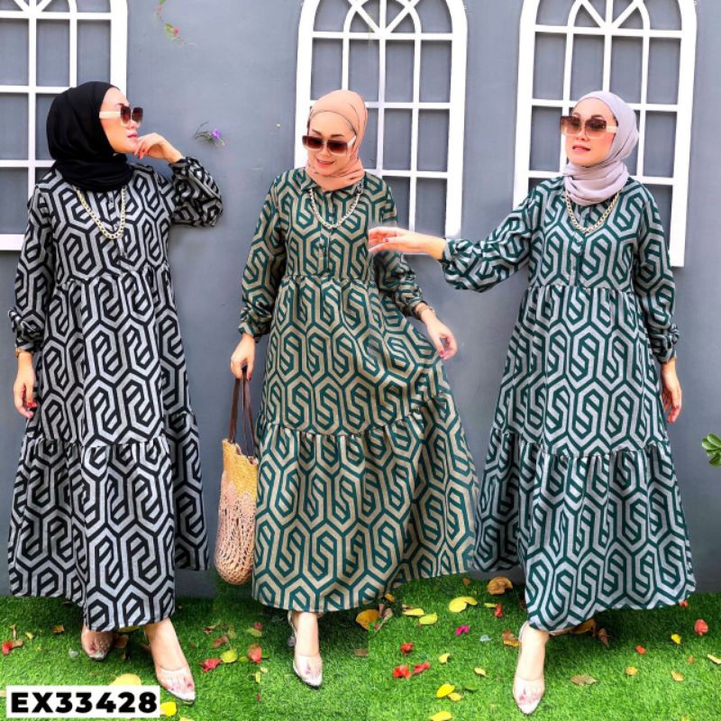 Midi dress Motif Z*ra Print Bahan Linen Import