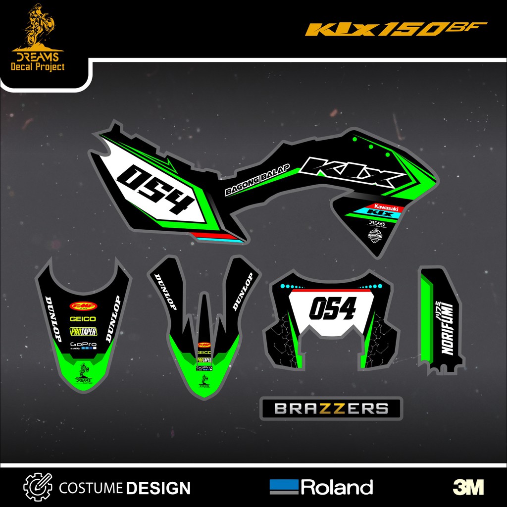 Decal Sticker KLX 150BF Hitam Hijau New