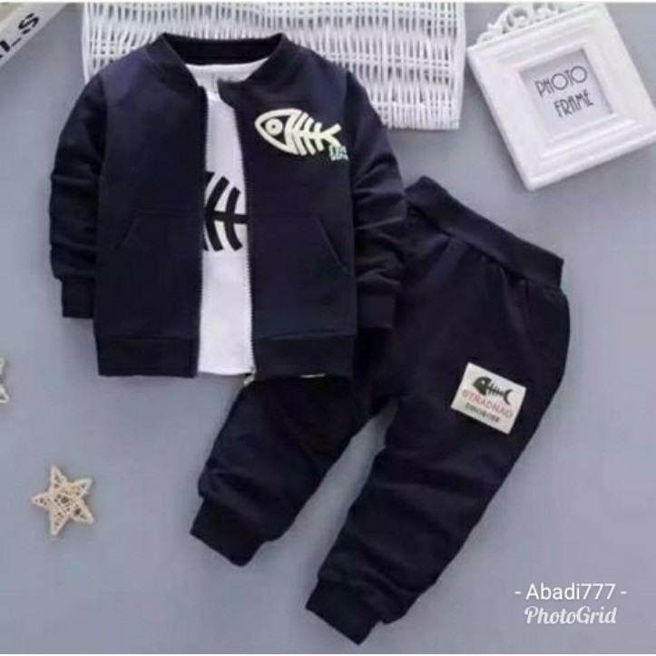 Set 3in1 pakaian anak Unisex setelan sweater kaos anak terbaru 2021