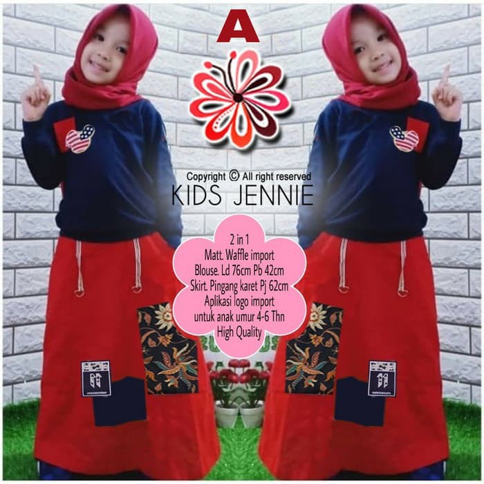 Baju Muslim Anak / Gamis Anak SET JENNIE KIDS / SETELAN ROK MUSLIM