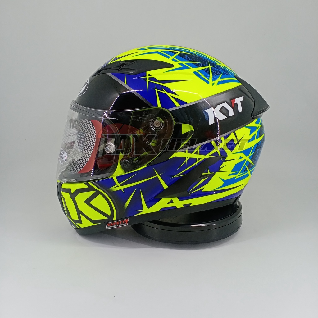Helm Full Face KYT Falcon FR Spike Yellow Fluo Blue Kuning Biru Original Flat Double Visor Touring