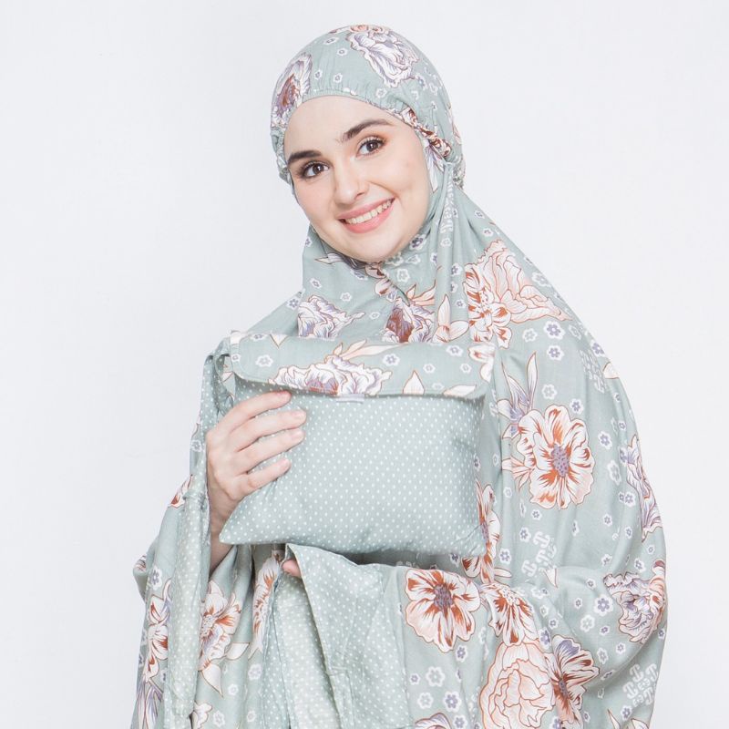 Mukena Dewasa Jumbo Alya Flower Polkadot Variasi Rampel Rayon Adem Murah