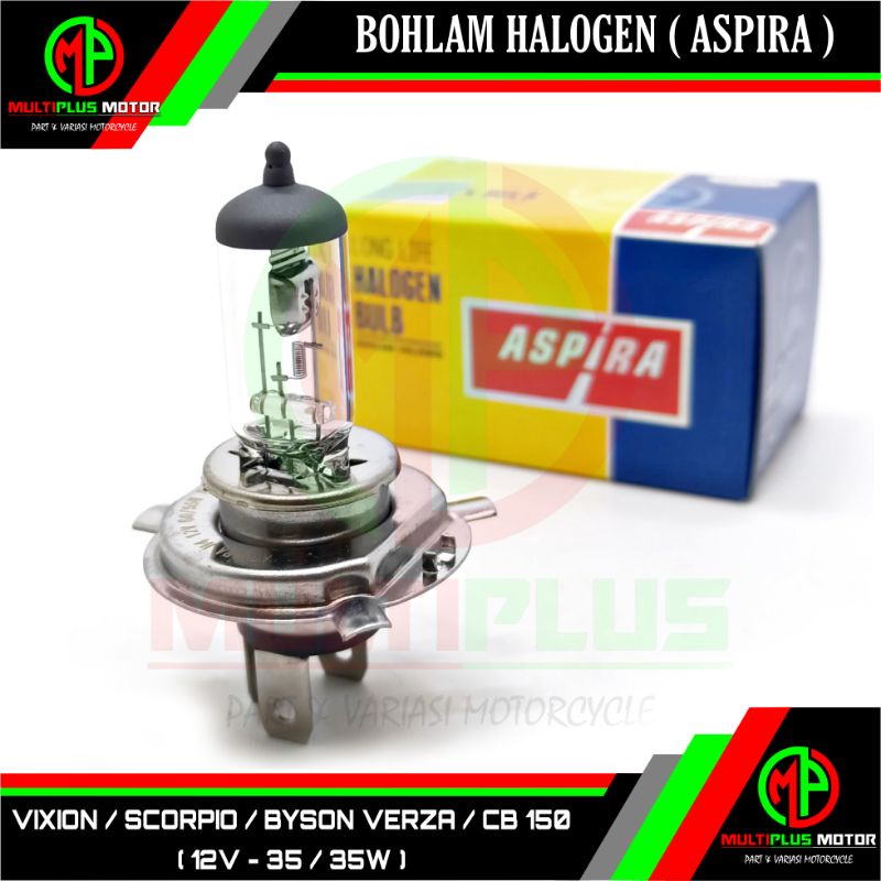Bohlam Bolam Bulb lampu depan helogen halogen ASPIRA motor H4 35W,VIXION,BYSON,SCORPIO,VERZA,CB 150
